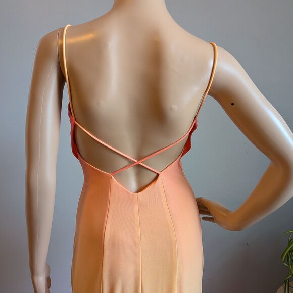 Vintage Y2K Zum Zum Prom Gown Maxi Dress Orange Ombre Rhinestone Size 3 - Picture 6 of 13